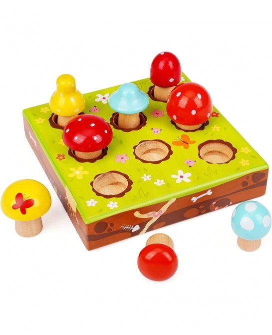 Toddler Fine Motor Skill Wooden Toys - Montessori Toys for Toddlers Mushroom Harvest Game with Magnetic Learing Color Shape S...