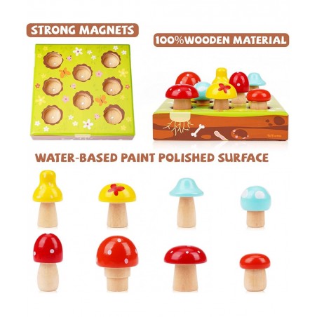 Toddler Fine Motor Skill Wooden Toys - Montessori Toys for Toddlers Mushroom Harvest Game with Magnetic Learing Color Shape S...