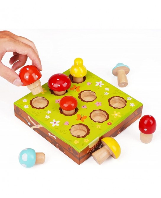 Toddler Fine Motor Skill Wooden Toys - Montessori Toys for Toddlers Mushroom Harvest Game with Magnetic Learing Color Shape S...