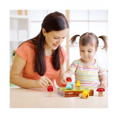 Toddler Fine Motor Skill Wooden Toys - Montessori Toys for Toddlers Mushroom Harvest Game with Magnetic Learing Color Shape S...