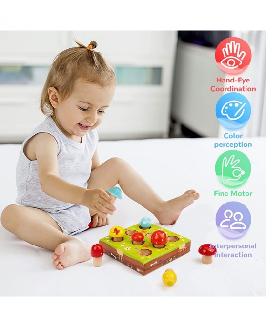 Toddler Fine Motor Skill Wooden Toys - Montessori Toys for Toddlers Mushroom Harvest Game with Magnetic Learing Color Shape S...