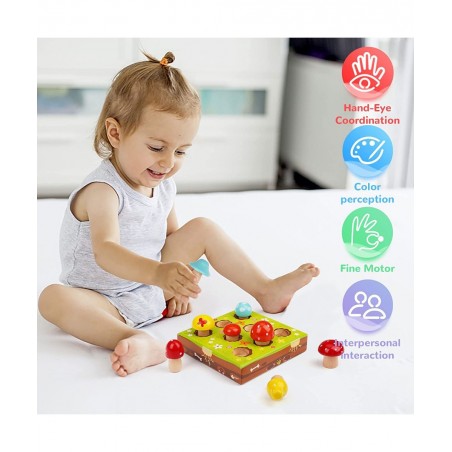 Toddler Fine Motor Skill Wooden Toys - Montessori Toys for Toddlers Mushroom Harvest Game with Magnetic Learing Color Shape S...