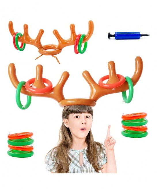2 Set Inflatable Reindeer Antler Game Christmas Inflatable Ring Toss Game(8 Ring Toss 2 Antlers Hats 1 Hand-Held Pump) Great ...