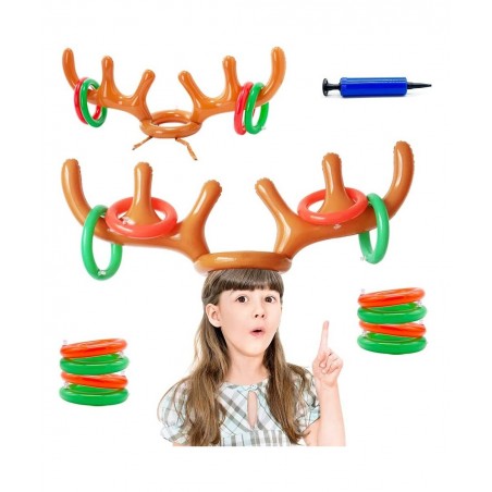 2 Set Inflatable Reindeer Antler Game Christmas Inflatable Ring Toss Game(8 Ring Toss 2 Antlers Hats 1 Hand-Held Pump) Great ...