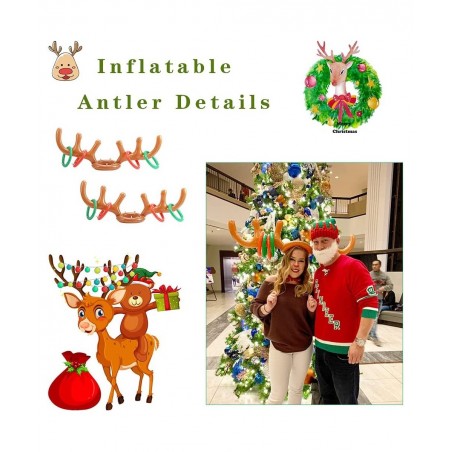 2 Set Inflatable Reindeer Antler Game Christmas Inflatable Ring Toss Game(8 Ring Toss 2 Antlers Hats 1 Hand-Held Pump) Great ...