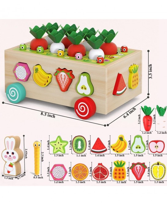 Wooden Montessori Toys for Toddlers Preschool Educational Learning Toys for Boys Girls Carrot Harvest Toys Set Shape Sorter T...
