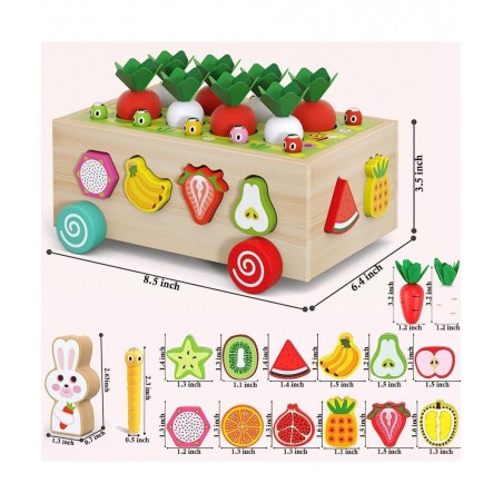 Wooden Montessori Toys for Toddlers Preschool Educational Learning Toys for Boys Girls Carrot Harvest Toys Set Shape Sorter T...