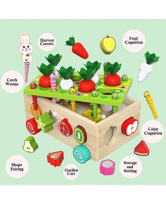 Wooden Montessori Toys for Toddlers Preschool Educational Learning Toys for Boys Girls Carrot Harvest Toys Set Shape Sorter T...