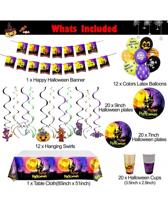 Serves 20 Guests for Kids Halloween Party Supplies Cute Halloween Plates for Kids Included 7' 9' Plates Cups Happy Halloween ...