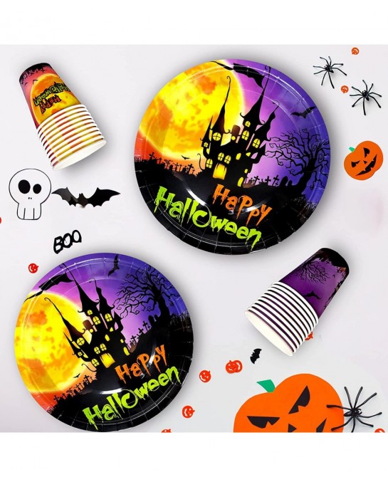 Serves 20 Guests for Kids Halloween Party Supplies Cute Halloween Plates for Kids Included 7' 9' Plates Cups Happy Halloween ...