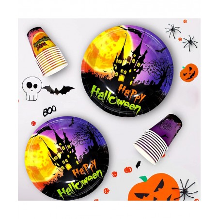 Serves 20 Guests for Kids Halloween Party Supplies Cute Halloween Plates for Kids Included 7' 9' Plates Cups Happy Halloween ...