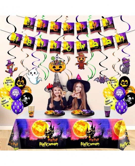 Serves 20 Guests for Kids Halloween Party Supplies Cute Halloween Plates for Kids Included 7' 9' Plates Cups Happy Halloween ...
