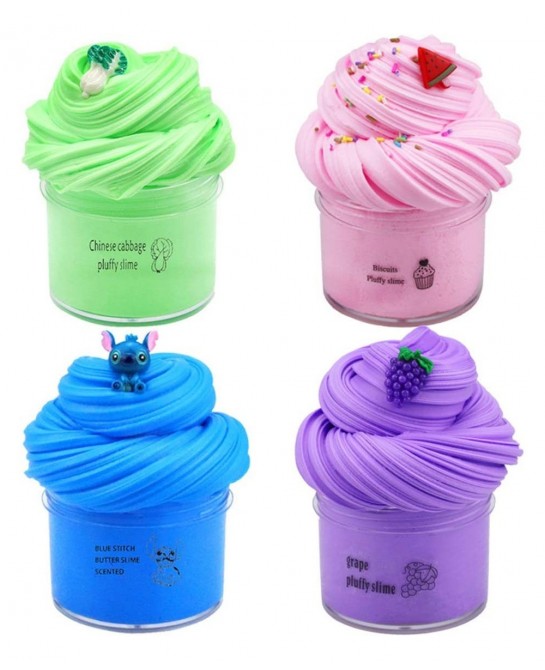 4 Pack Fluffy Butter Slime Soft Non-Sticky Cotton Slime Supplies Toys Stress Relief Toys DIY Sludge Party Favors Scented Stre...