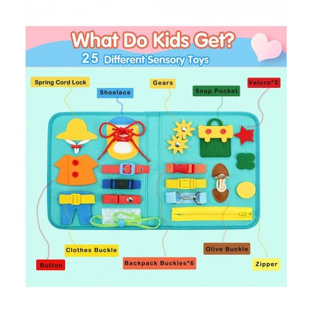 Busy Board Montessori Toy for 3 4 5 6 Year Old Toddlers - Educational Activity Developing Sensory Board for Basic Dress Fine ...