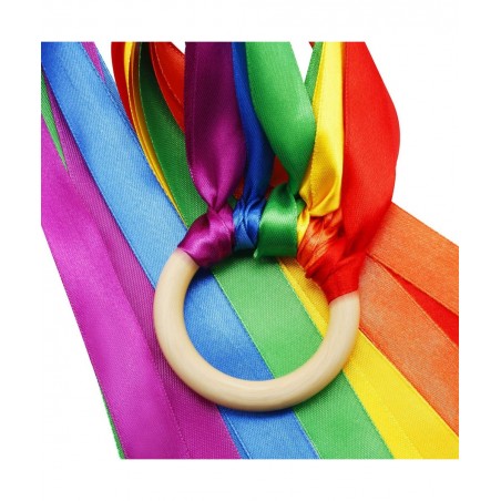 3 Pieces Rainbow Hand Kite Ribbon Runner Wrist Ribbons Ribbon Wind Wand Dancing Ribbon Streamer with Wood Ring Learning Educa...