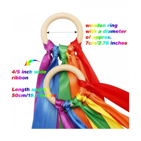 3 Pieces Rainbow Hand Kite Ribbon Runner Wrist Ribbons Ribbon Wind Wand Dancing Ribbon Streamer with Wood Ring Learning Educa...