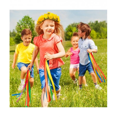 3 Pieces Rainbow Hand Kite Ribbon Runner Wrist Ribbons Ribbon Wind Wand Dancing Ribbon Streamer with Wood Ring Learning Educa...