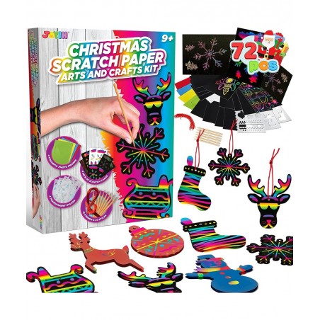 72PCS Christmas Scratch Paper Ornaments and Crafts Kit in Different Color and Patterns for Christmas Holiday Decoation Great ...