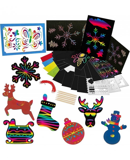 72PCS Christmas Scratch Paper Ornaments and Crafts Kit in Different Color and Patterns for Christmas Holiday Decoation Great ...