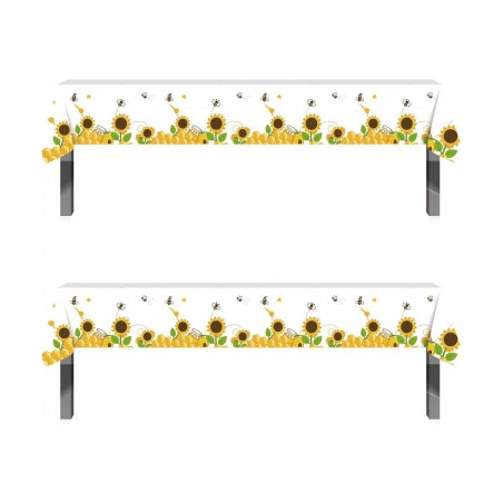 Bumblebee Sunflower Table Cover -2 Pack 86.6x52 Inch Disposable Printed Plastic Tablecloth Party Supplies Decorations Kids Ba...
