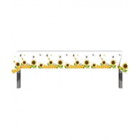 Bumblebee Sunflower Table Cover -2 Pack 86.6x52 Inch Disposable Printed Plastic Tablecloth Party Supplies Decorations Kids Ba...