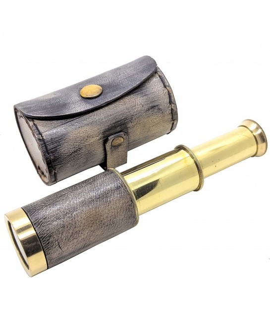 6in Handheld Brass Telescope with Leather Box - Pirate Navigation Xmas Present Gifts Brass Shiny 6'' Inch $26.90 Children's O...