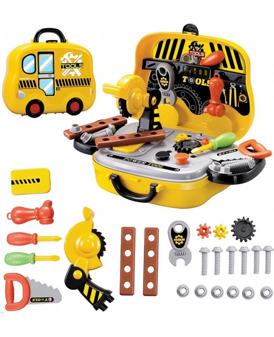 Kids' Pretend Tool Workshop Set - Screwdrivers Hammer Wrench Screws & More Hand Tools for Boys & Girls - 31 Pieces Constructi...