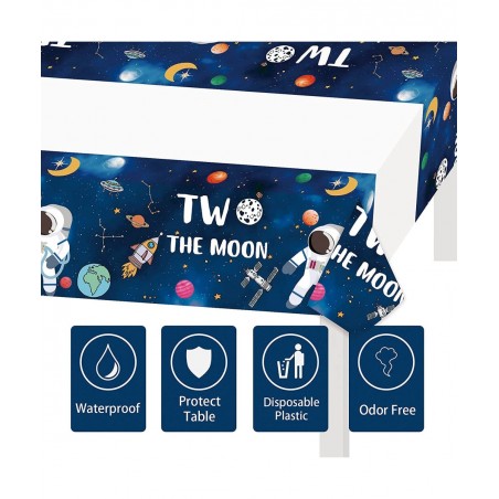 4PCS 70.8in x 42.6in Two The Moon Tablecloth 2 The Moon Party Table Covers Galaxy Astronaut Space Man Robot UFO Outer Space T...