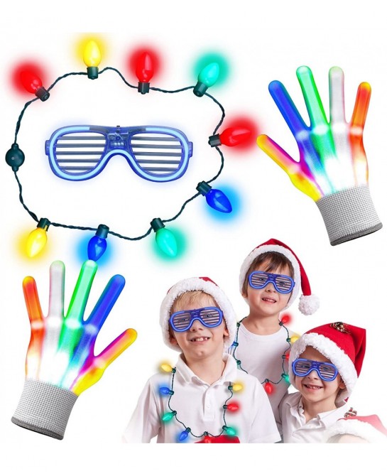 LED Flashing Glasses Gloves Necklace for New Year Chrismas Birthday Party Glow in the Dark Light Up Gifts for Kids Adults(3PC...