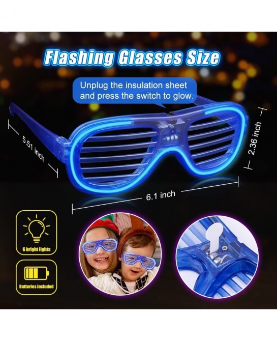 LED Flashing Glasses Gloves Necklace for New Year Chrismas Birthday Party Glow in the Dark Light Up Gifts for Kids Adults(3PC...