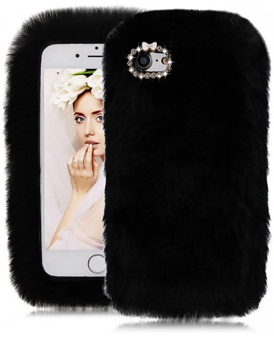Rhinestone Fluffy Rabbit Fur Case for Moto G Stylus 2021 [NOT for Moto G Stylus 2020] Cute Bling Diamond Handmade Furry Warm ...