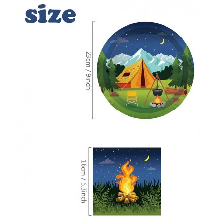 Camping Theme Plates and Napkins Serves 16 -Camping Adventure Party Supplies Tableware Set Forest Nature Camper Themed Dispos...
