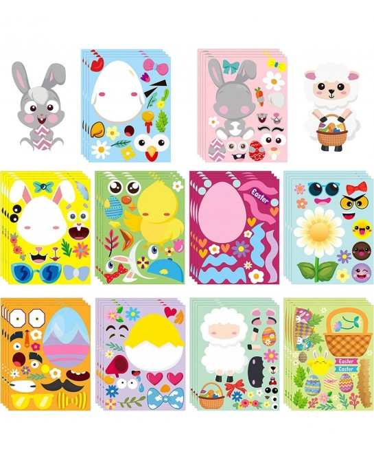 40Pcs Easter Stickers DIY Make a Face Sticker Include Easter Eggs Bunnies Chicks Lamb Flower Easter Decorations Party Favors ...