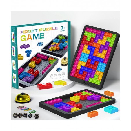 66pcs Fidget Puzzle Games Set 2 Pop Puzzles Board with Dice Coins Bell Pop Game Bubble Sensory Toys for Autistic Children and...