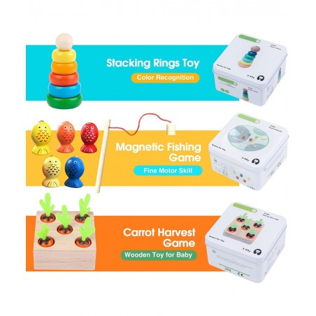 Montessori Wooden Toy for Baby Stacking Raing Toy Carrot Harvesting Magnetic Fishing Game for 3 Year Old Boy Girls Early Educ...