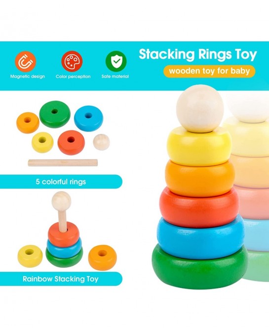 Montessori Wooden Toy for Baby Stacking Raing Toy Carrot Harvesting Magnetic Fishing Game for 3 Year Old Boy Girls Early Educ...