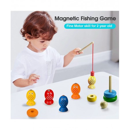 Montessori Wooden Toy for Baby Stacking Raing Toy Carrot Harvesting Magnetic Fishing Game for 3 Year Old Boy Girls Early Educ...