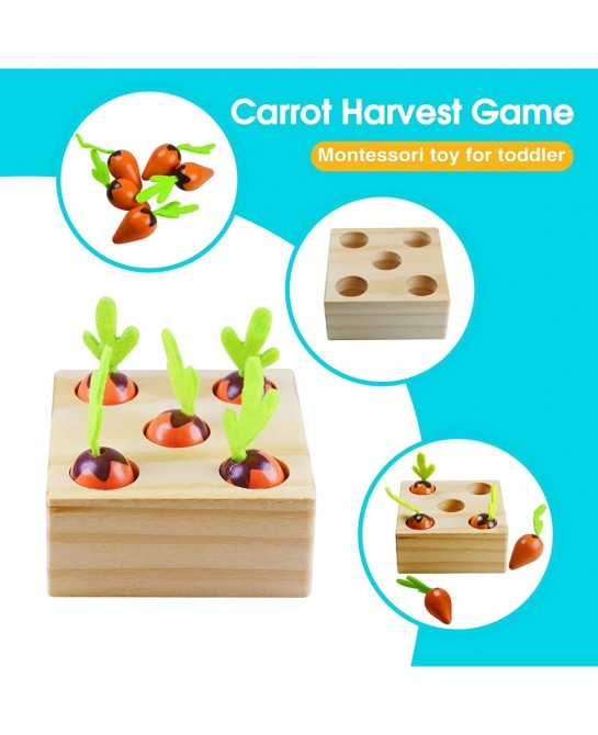 Montessori Wooden Toy for Baby Stacking Raing Toy Carrot Harvesting Magnetic Fishing Game for 3 Year Old Boy Girls Early Educ...