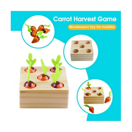 Montessori Wooden Toy for Baby Stacking Raing Toy Carrot Harvesting Magnetic Fishing Game for 3 Year Old Boy Girls Early Educ...