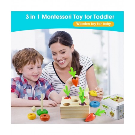 Montessori Wooden Toy for Baby Stacking Raing Toy Carrot Harvesting Magnetic Fishing Game for 3 Year Old Boy Girls Early Educ...
