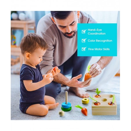 Montessori Wooden Toy for Baby Stacking Raing Toy Carrot Harvesting Magnetic Fishing Game for 3 Year Old Boy Girls Early Educ...