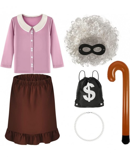 7 Pcs Toddler Old Lady Costume Granny Wise Costume Set 100th Day of School Kids Granny Dress Accessories for Kids Girls $39.6...