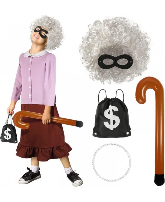 7 Pcs Toddler Old Lady Costume Granny Wise Costume Set 100th Day of School Kids Granny Dress Accessories for Kids Girls $39.6...