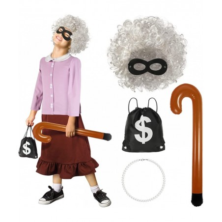 7 Pcs Toddler Old Lady Costume Granny Wise Costume Set 100th Day of School Kids Granny Dress Accessories for Kids Girls $39.6...