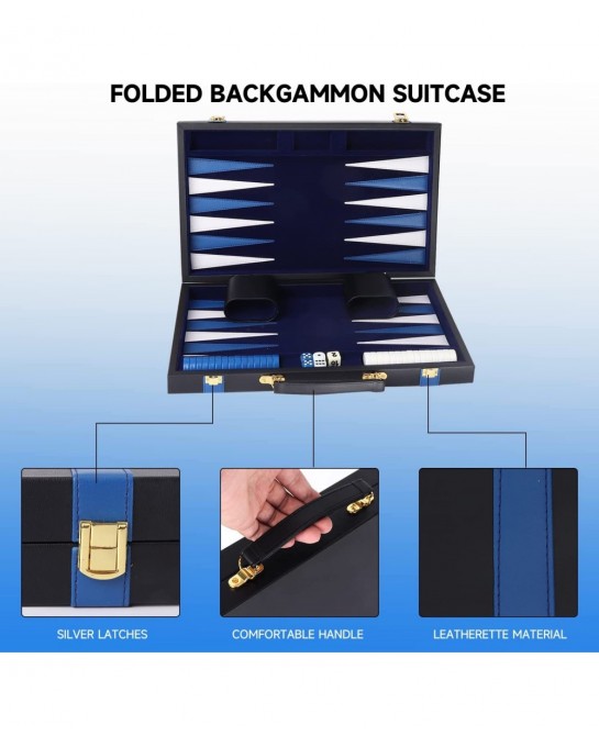 GSE Premium Leather Backgammon Board Game Set Classic Backgammon Game Set with Leather Case Travel Folding Board Game (Black&...