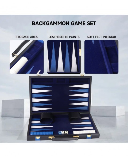 GSE Premium Leather Backgammon Board Game Set Classic Backgammon Game Set with Leather Case Travel Folding Board Game (Black&...
