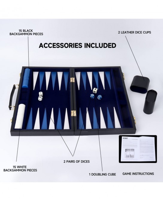 GSE Premium Leather Backgammon Board Game Set Classic Backgammon Game Set with Leather Case Travel Folding Board Game (Black&...