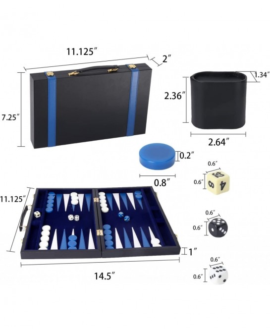 GSE Premium Leather Backgammon Board Game Set Classic Backgammon Game Set with Leather Case Travel Folding Board Game (Black&...