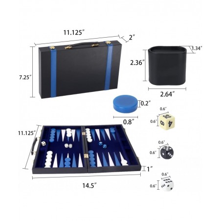 GSE Premium Leather Backgammon Board Game Set Classic Backgammon Game Set with Leather Case Travel Folding Board Game (Black&...