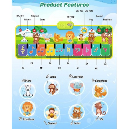 Stocking Stuffers Piano Music Mat Toys for Girls and Boys Kid Toys with 8 Animal Cartoons 8 Musical Instrument Sounds Christm...